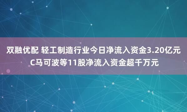 双融优配 轻工制造行业今日净流入资金3.20亿元 C马可波等11股净流入资金超千万元